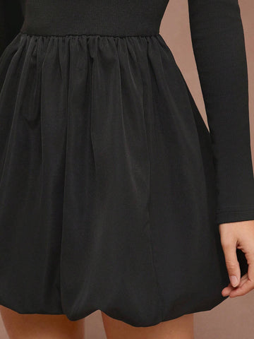 Solid Color Crew Neck Elegant Commuting Long Sleeve Short Dress