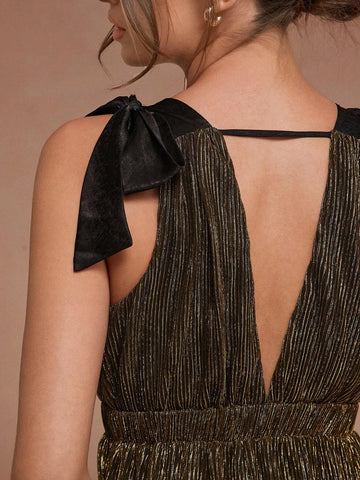 Solid Color Deep V Neck Ruffle Hem Backless Sleeveless Dress