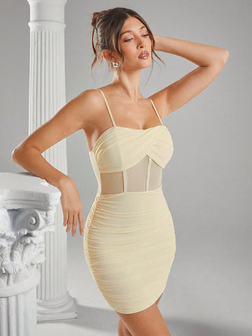 Solid Ruched Detail Bustier Cami Mini Dress