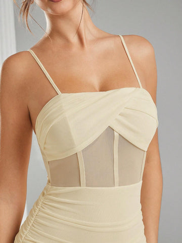 Solid Ruched Detail Bustier Cami Mini Dress