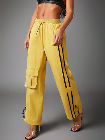 Haute Striped Side Drawstring Cargo Pants