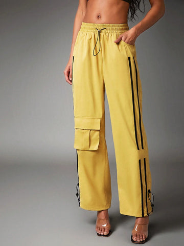 Haute Striped Side Drawstring Cargo Pants