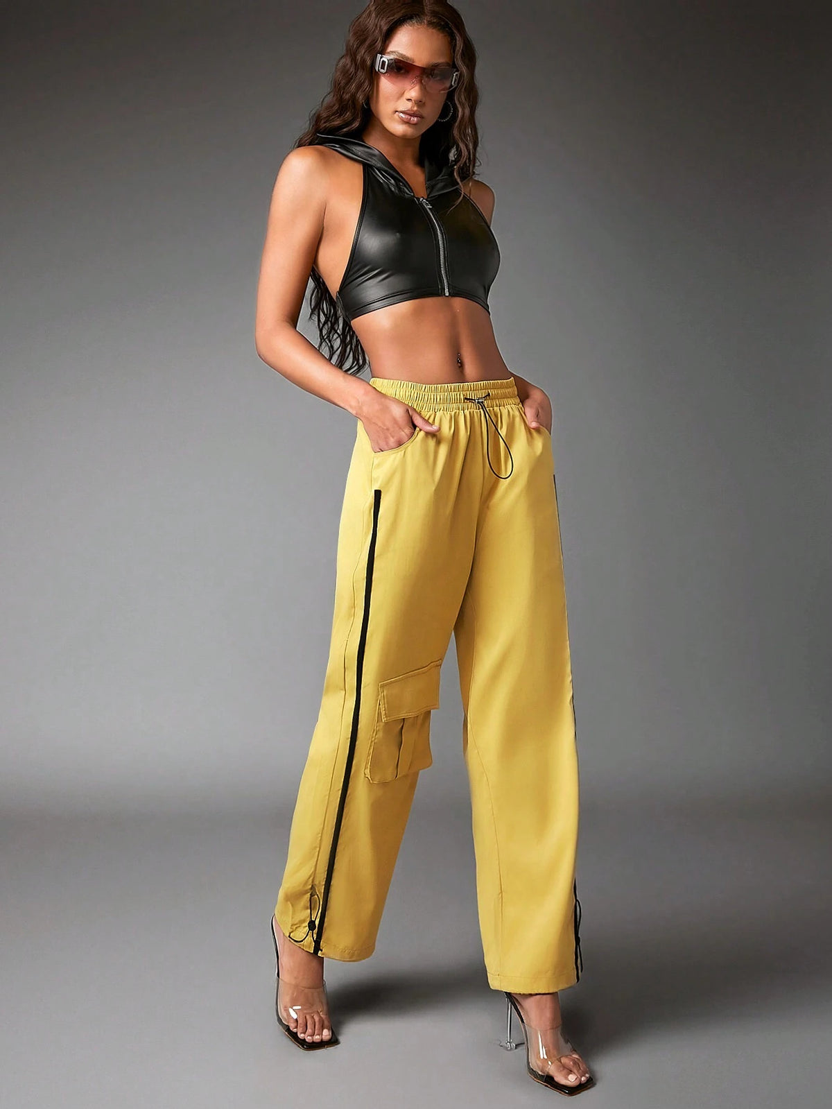 Haute Striped Side Drawstring Cargo Pants