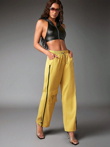 Haute Striped Side Drawstring Cargo Pants