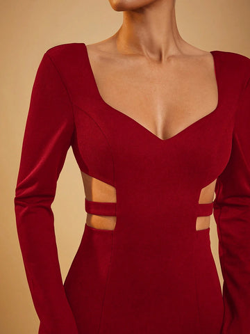 Sweetheart Neck Cut Out Padded Shoulder Long Sleeve Blazer Mini Dress