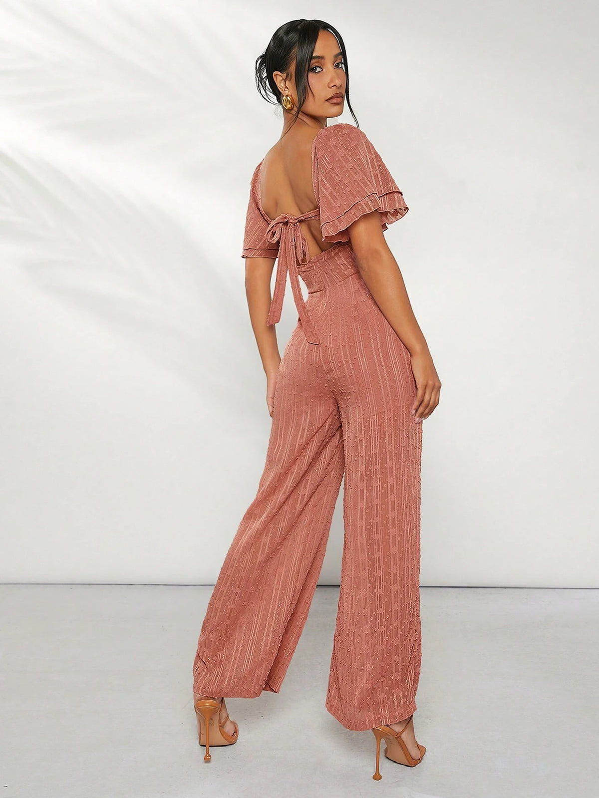 Swiss Dot Ruffle Sleeve Jumpsuit