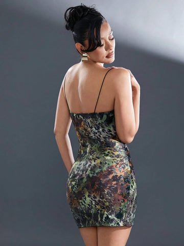 Textured Animal Print Cowl Neck Maxi Dress