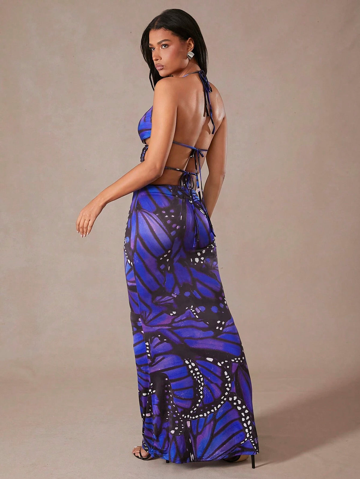 Twist Front Halter Hollow Out Maxi Dress