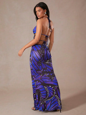 Twist Front Halter Hollow Out Maxi Dress