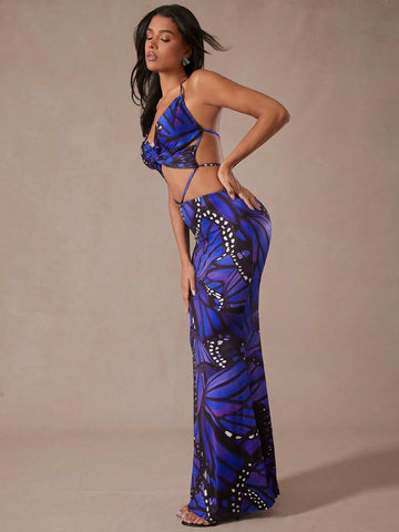 Twist Front Halter Hollow Out Maxi Dress