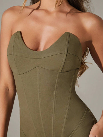 V Neck Mini Romper With Boning Details