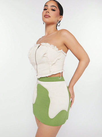 Haute Wave Colorblock Bodycon Twill Skirt