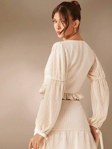 Women Front Button Long Sleeve Gathered Minimalist Blouse, Casual Everyday Wear