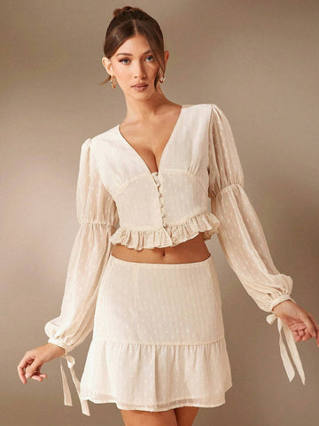 Women Front Button Long Sleeve Gathered Minimalist Blouse, Casual Everyday Wear