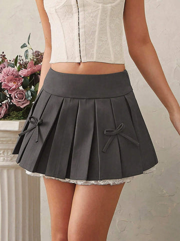 Haute Women Plaided Skirt With Bows In Front