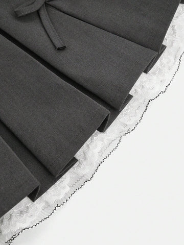 Haute Women Plaided Skirt With Bows In Front