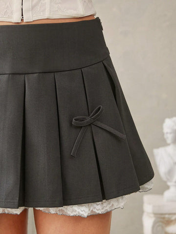 Haute Women Plaided Skirt With Bows In Front