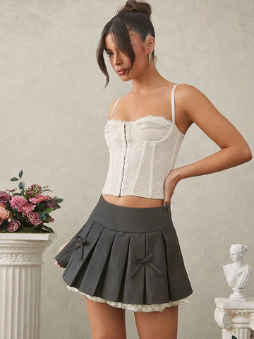 Haute Women Plaided Skirt With Bows In Front