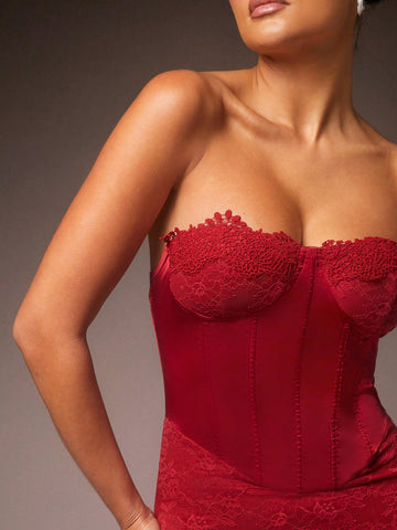 Women Solid Color Contrast Lace Fitted Elegant Short Mini Dress