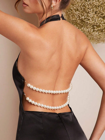 Women Solid Color Halter Neck Minimalist Long Dress, Casual Everyday