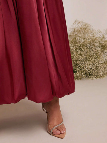 Women Summer Solid Color Elegant Ruched Bandeau Dress