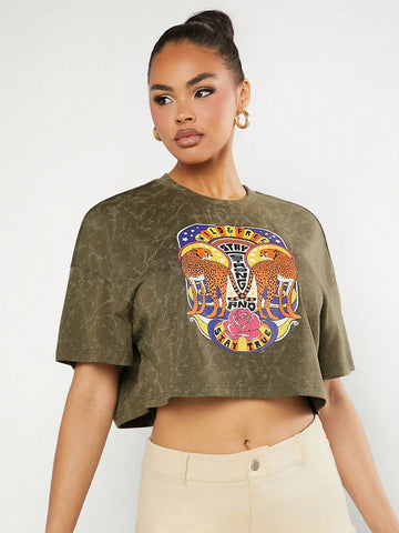 Haute Women's Animal & Letter Print Cropped T-Shirt