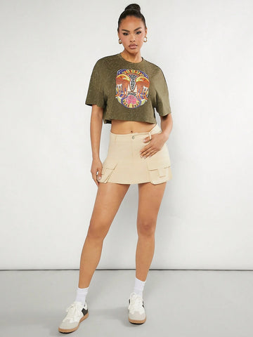 Haute Women's Animal & Letter Print Cropped T-Shirt
