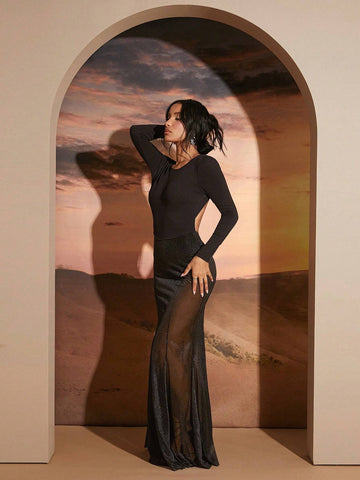 Women's Backless Long Sleeve Sexy Maxi Party Dress