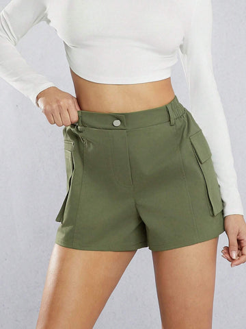 Haute Women's Casual Solid Color Cargo Shorts