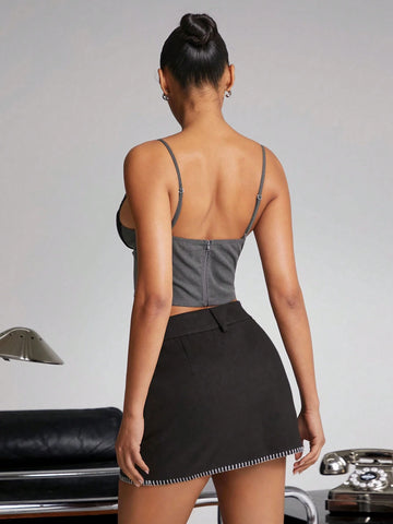 Haute Women's Color Block Trim Minimalist Knee-Length Skirt, Casual For Everyday Wear