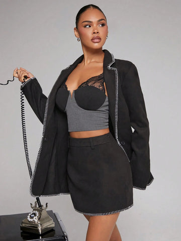 Haute Women's Color Block Trim Minimalist Knee-Length Skirt, Casual For Everyday Wear