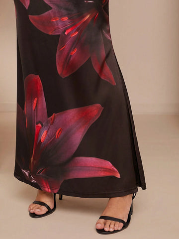 Haute Women's Elegant Floral Print Fishtail Hem Skirt For Summer