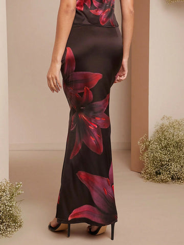 Haute Women's Elegant Floral Print Fishtail Hem Skirt For Summer