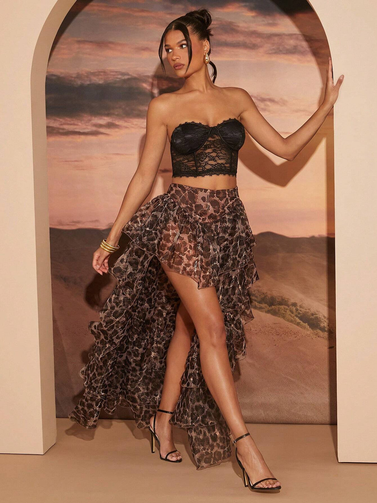 Haute Women's Leopard Print Pleated Ruffle Layered Skirt, Casual Resort Wear