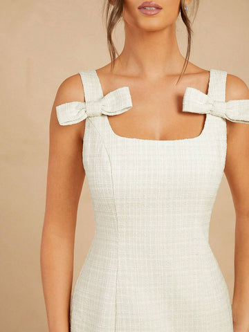 Women's Simple Short Dress With Bowknot Shoulder Straps