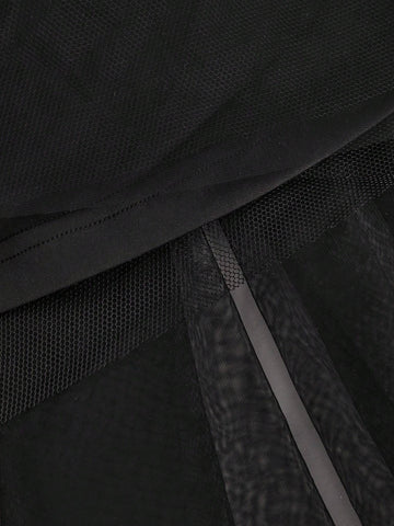 Haute Women's Solid Color Mesh Patchwork Pleated Ruffle Hem Casual Skirt For Vacation