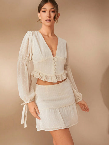 Haute Women's Solid Color Pleated Long Sleeve Casual Blouse, Everyday Wear