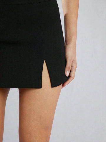 Haute Women's Solid Color Split Hem Skirt