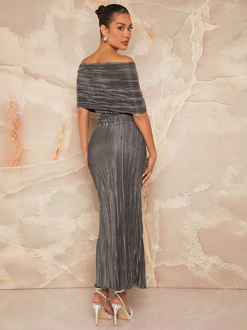 Women's Summer Fashion Off-Shoulder Twisted Hollow Out High Slit Dress