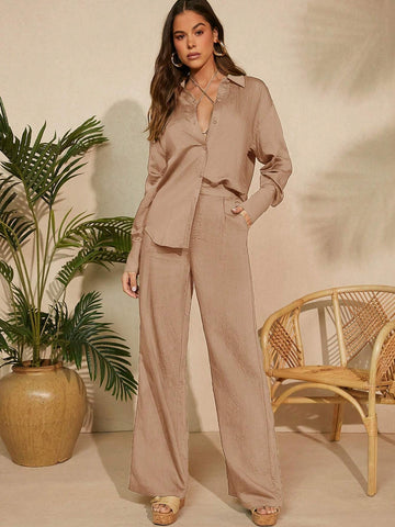 Women's Summer Holiday Solid Color Sleeveless Top And Long Pants Outfit With Halter Neck