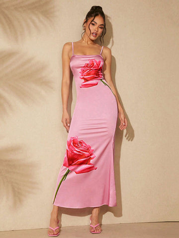 Woven Printed Elegant Spaghetti Strap Dress