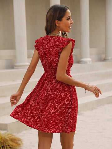 Allover Print Butterfly Sleeve A-line Dress