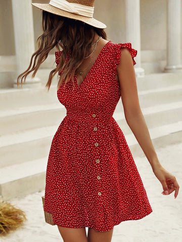 Allover Print Butterfly Sleeve A-line Dress