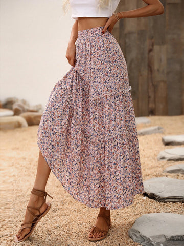 Holidaya Ditsy Floral Ruffle Hem Skirt Maxi Vacation Beach Outfits Women