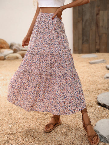 Holidaya Ditsy Floral Ruffle Hem Skirt Maxi Vacation Beach Outfits Women