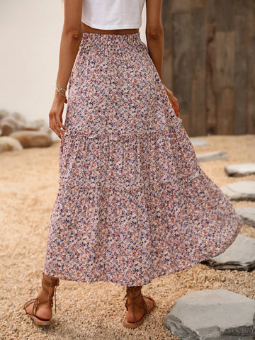 Holidaya Ditsy Floral Ruffle Hem Skirt Maxi Vacation Beach Outfits Women