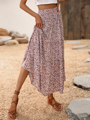 Holidaya Ditsy Floral Ruffle Hem Skirt Maxi Vacation Beach Outfits Women
