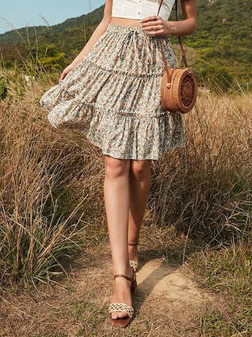 Holidaya Ditsy Floral Ruffle Hem Skirt