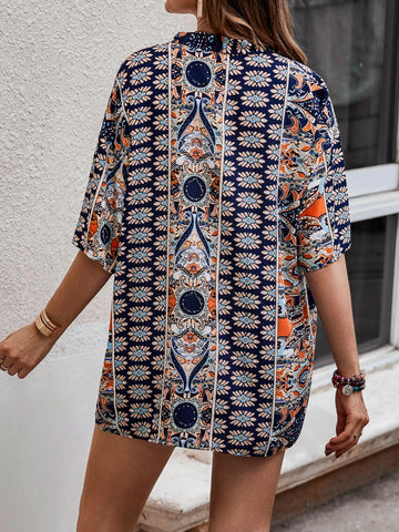 Holidaya Paisley Print Open Front Kimono & Shorts Set Without Tube Top