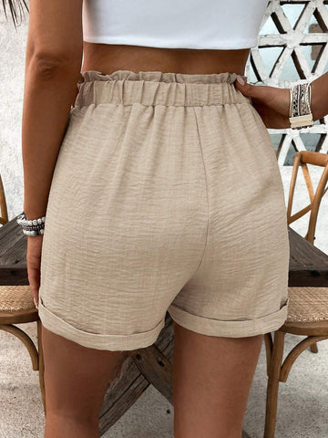 Holidaya Pleated Texture Foldover Women's Shorts For Summer